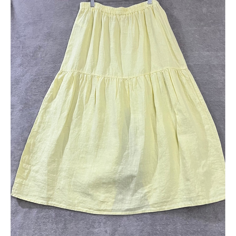 Linen Tiered Maxi Skirt Womens XL Euro Summer Lagenlook Beachy Natural Garden